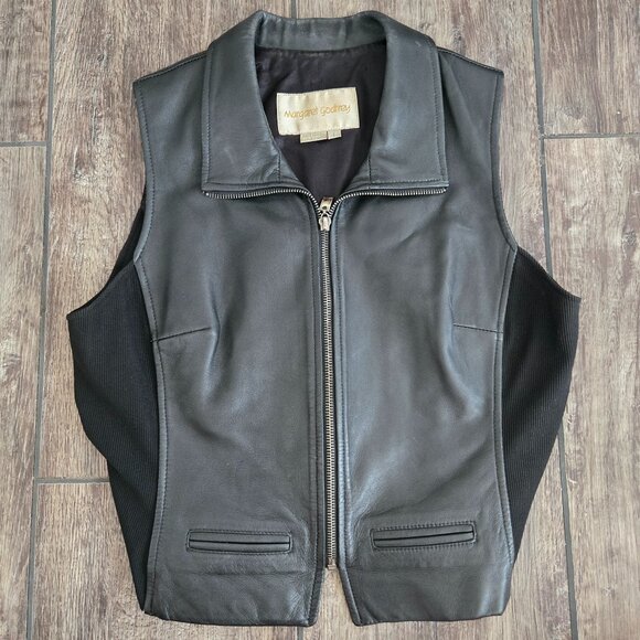 Vintage Margaret Godfrey Women's Leather Vest Black Front Zip Size Large - Picture 1 of 9